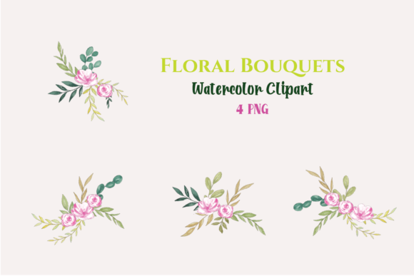 Beautiful Watercolor Pink Flower Bouquets
