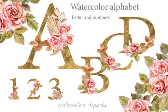 Boho Roses and Gold Alphabet Clipart: A Versatile Design Tool for Creative Projects