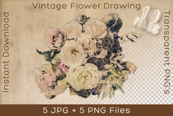Bouquet of Flowers Vintage Art Drawing: A Versatile and Charming Digital Paper Image
