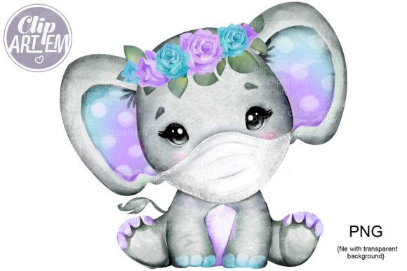 Charming Super Cute Purple Turquoise Elephant PNG