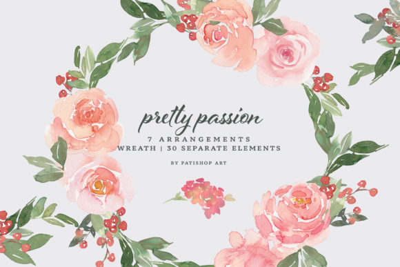 Discover the Beauty of Blush Pink Flowers and Red Berries Clipart