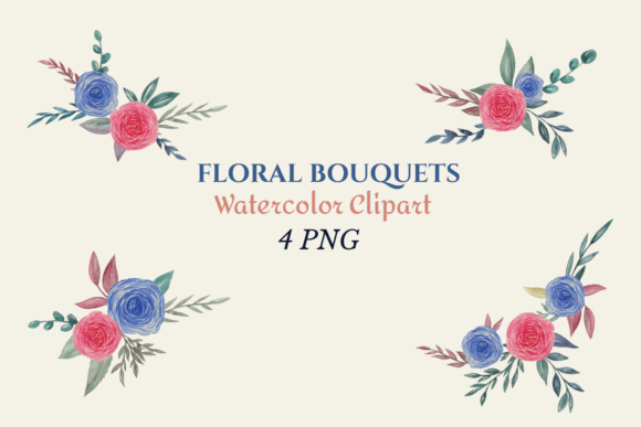 Explore Watercolor Blue Red Flower Bouquets