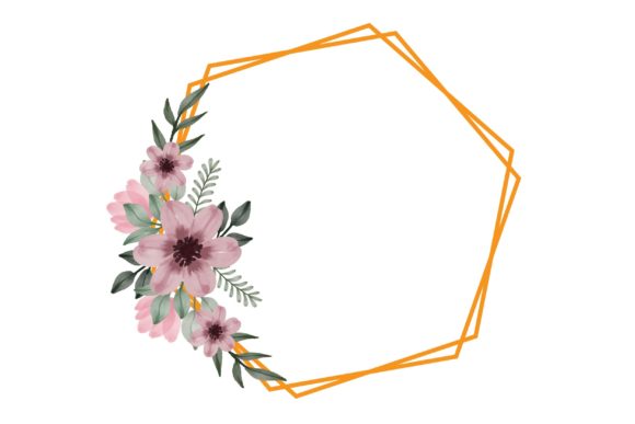 Geometric Frame with Pink Bouquet: A Versatile Design