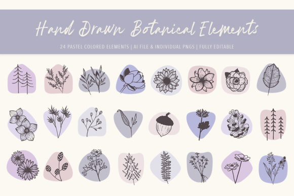 Hand Drawn Botanical Elements - Purple