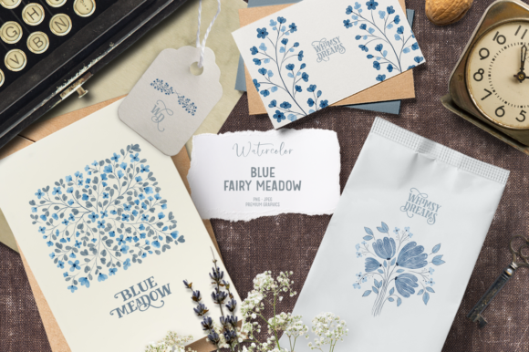 Romantic Blue Watercolor Flowers: Enhance Your Creative Projects with Hand-Drawn Elegance