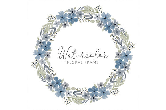 Watercolor Blue Flower Circle Wreath