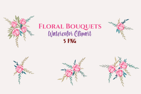 Watercolor Clipart Red Flower Bouquets