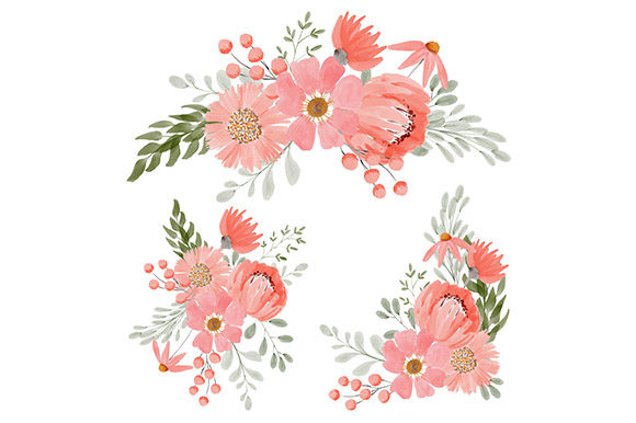 Watercolor Peach Flower Bouquet Set: A Versatile and Charming Floral Design