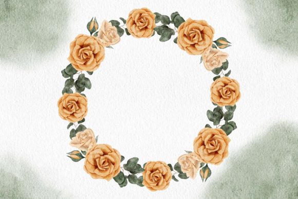 Watercolor Yellow Rose Flower Wreath