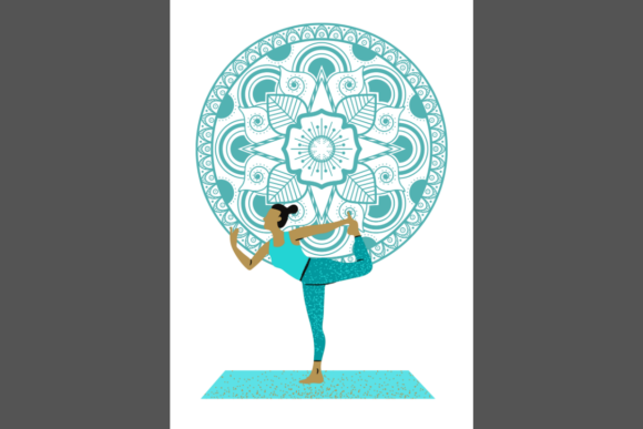 Yoga Pose with Mandala - Teal: A Modern Zen Design for Mindfulness Enthusiasts